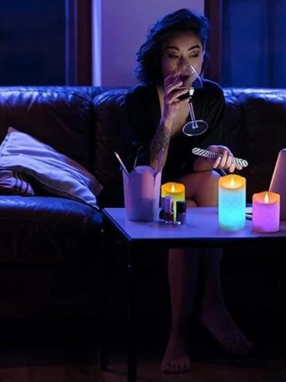 Set of 3 Flameless Pillar Candles Color Changing Flickering Flame Effect Remote